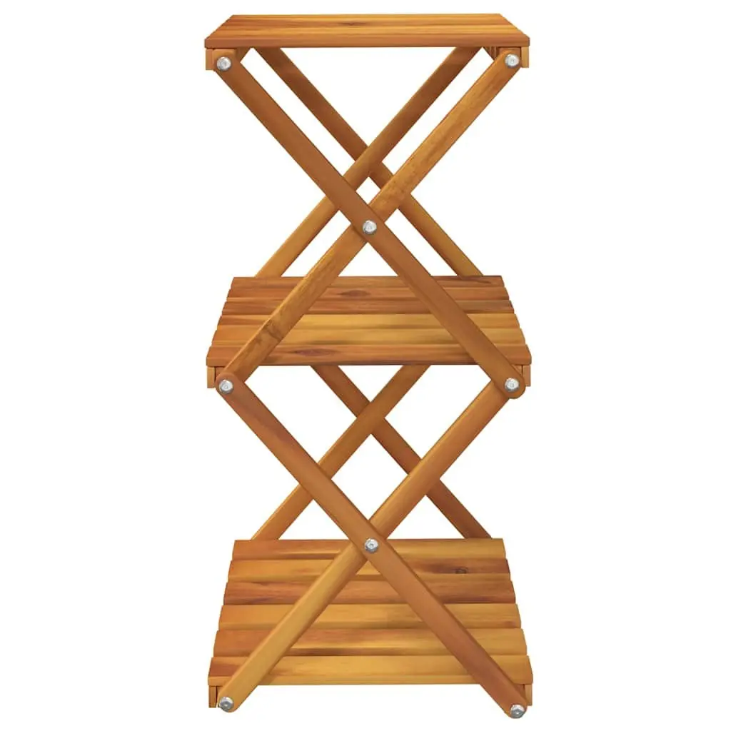 3-Tier Folding Shelf Brown Wood Solid Acacia Multipurpose Storage Display Rack