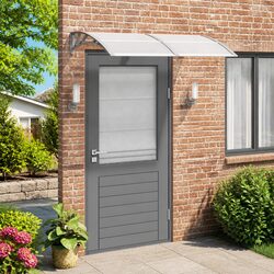 Door Canopy 150x100cm Polycarbonate Awning Porch Roof Rain Shelter Grey Outdoor