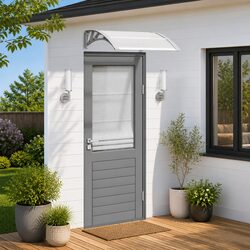 Door Canopy 80x75 cm Grey Transparent Polycarbonate Awning Porch Shelter