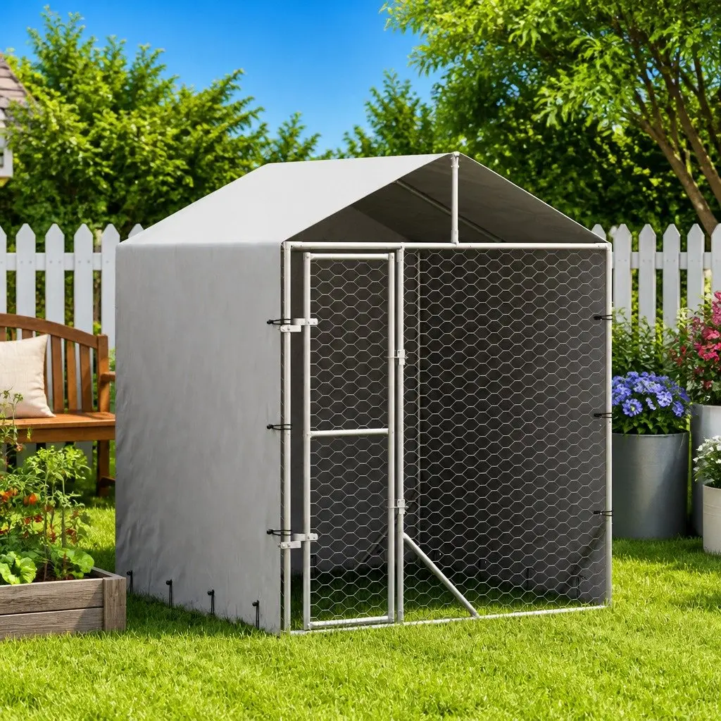 Outdoor Dog Kennel 2 x 2 x 2.5 m Galvanised Steel Spacious Run Enclosure with Roof