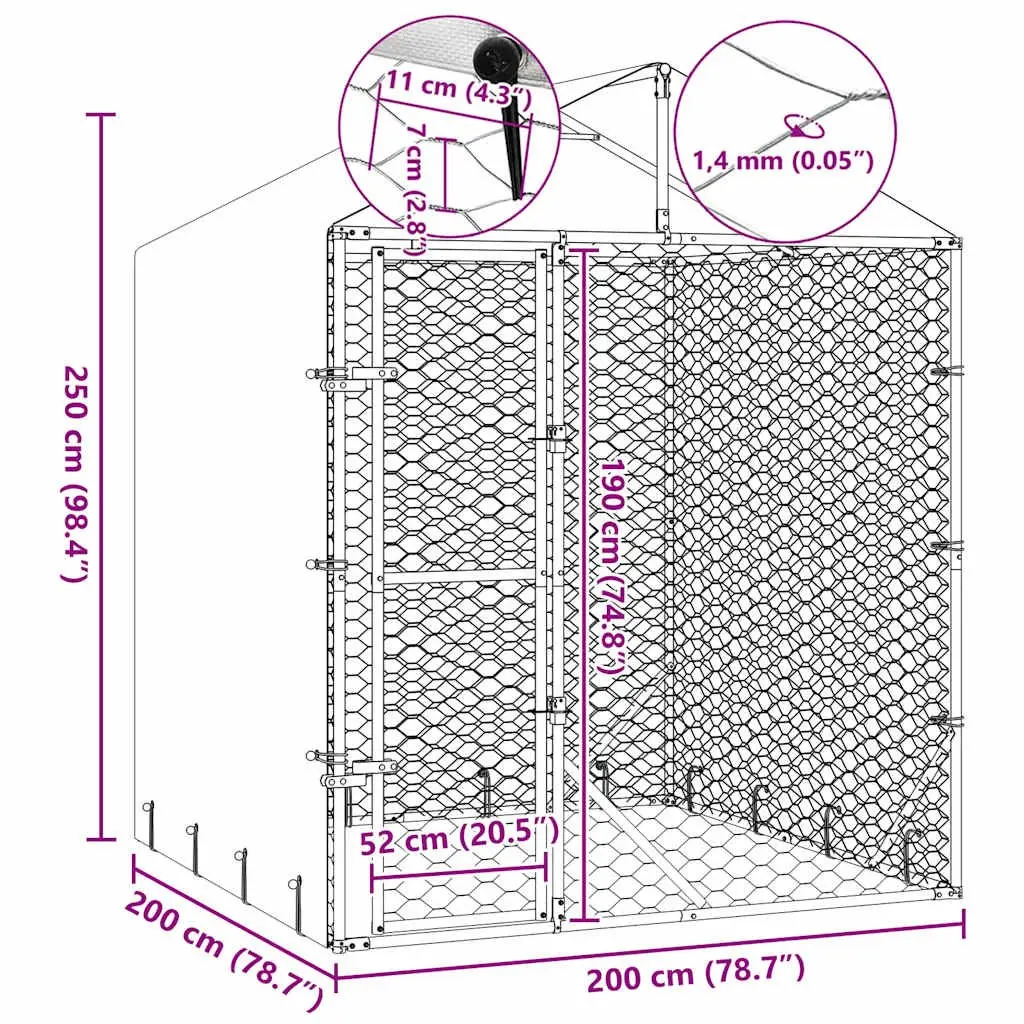 Outdoor Dog Kennel 2 x 2 x 2.5 m Galvanised Steel Spacious Run Enclosure with Roof