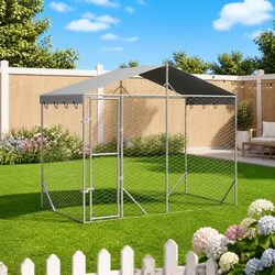 Silver Pet Enclosure with Roof for Outdoor Living 3x1.5x2.5 m