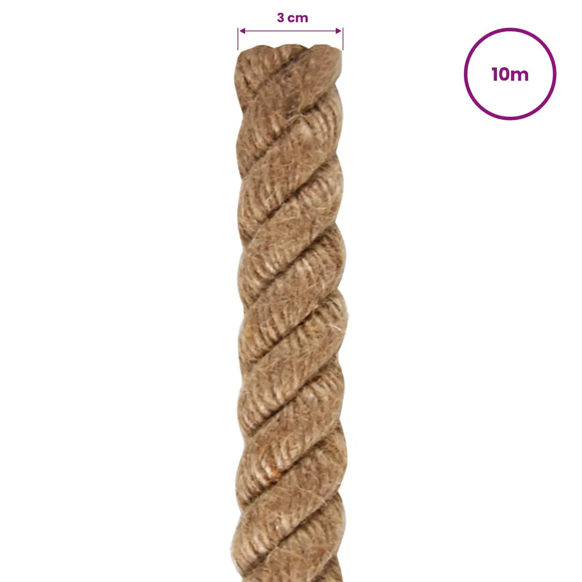Jute Rope 10m 30mm Brown Natural Twine Strong Resilient Weather Resistant for Crafts Gardening Decorations