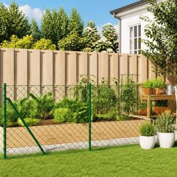 Chain Link Fence Green 1x25 m Spike Anchors Outdoor Garden Yard Barrier Panel