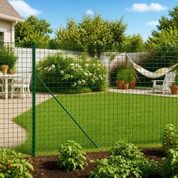 Green Wire Mesh Garden Fence Panel with Spike Anchors 1.6x25m