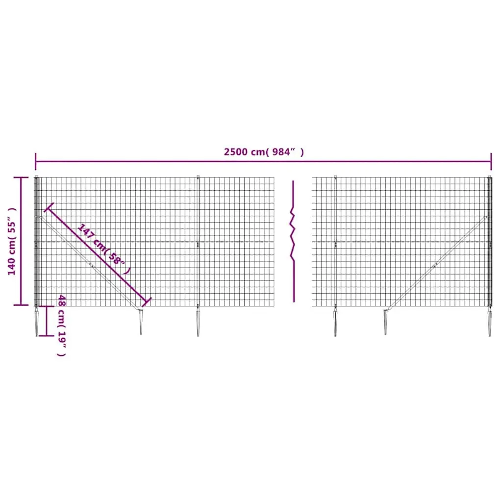 Wire Mesh Fence Panel 1.4x25m Durable Galvanised Steel with PVC Coating for Outdoor Garden Barrier