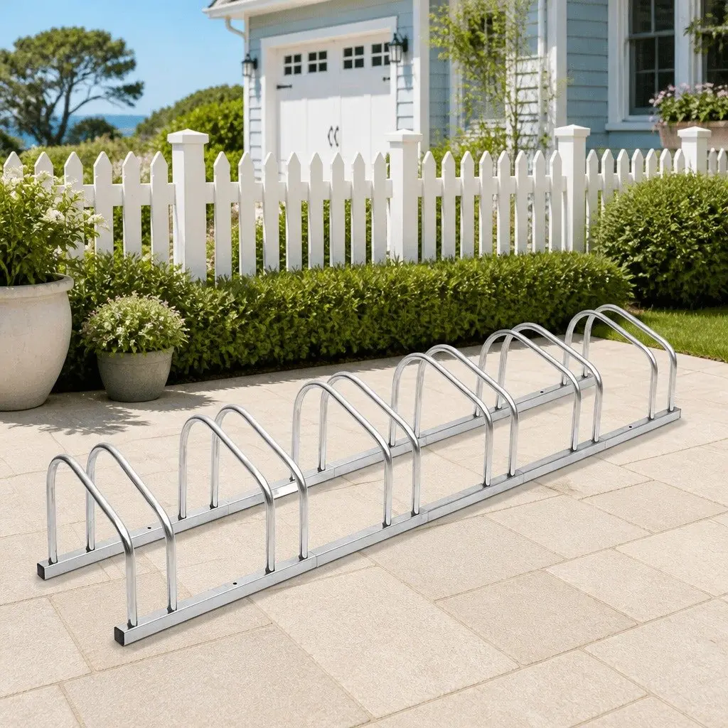 Bike Rack 6 Bikes Galvanised Steel Floor Stand Storage