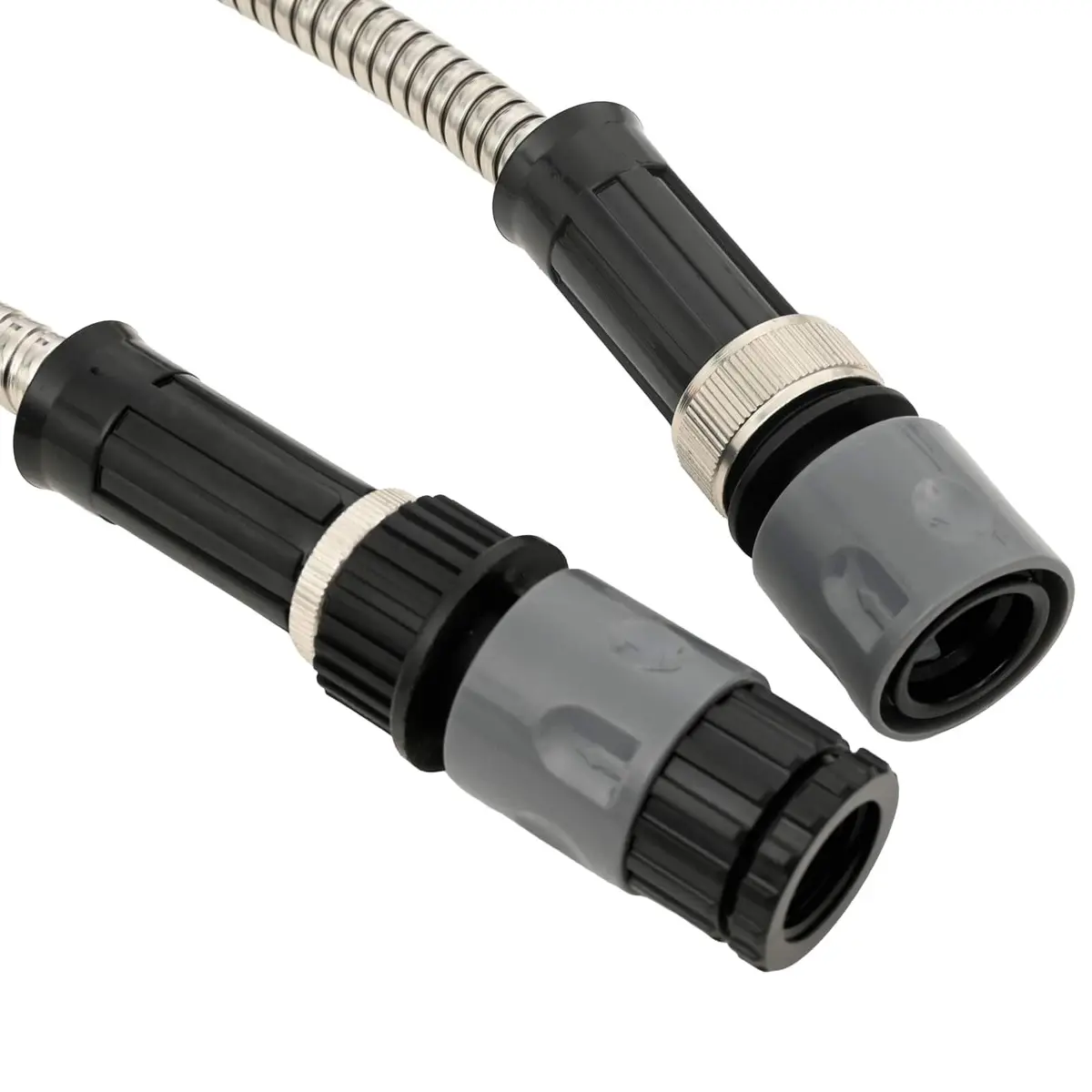 Garden Hose 15m Silver Spray Nozzle 8-Function Watering Irrigation Stainless