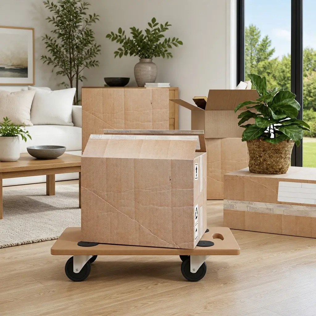Dolly Trolleys 2 Piece Rectangular Brown Moving Platform with Rotatable Castors and Anti-Slip Pads for Furniture Transport