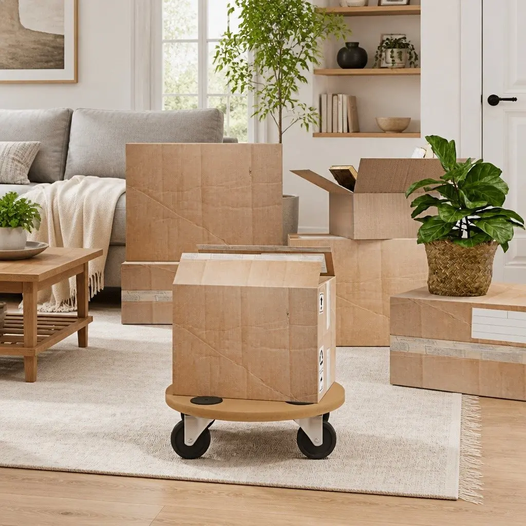 Dolly Trolleys 2pcs Round Brown Engineered Wood Furniture Moving Platform with Anti-slip Pads and Abrasion-resistant Rotatable Castors