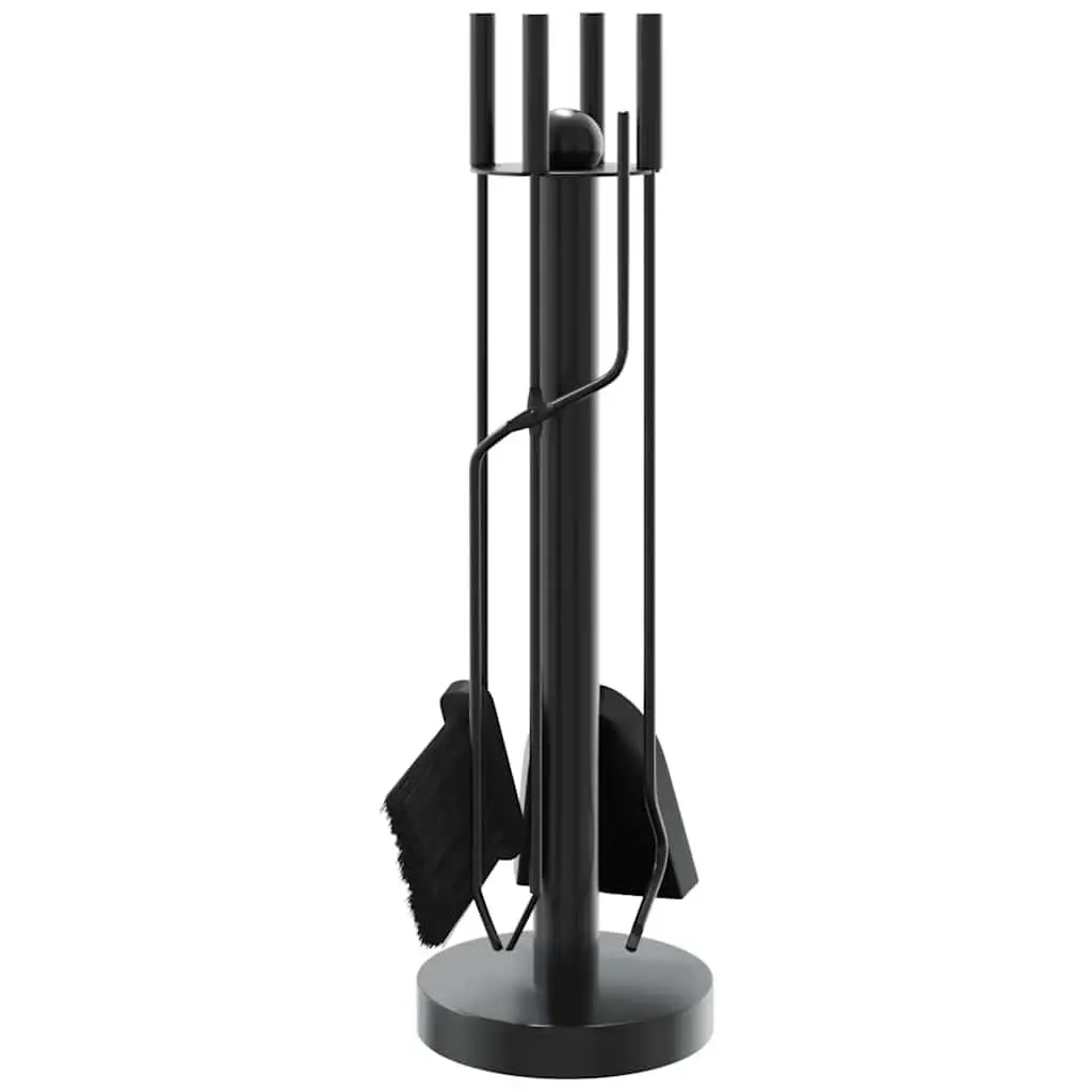 5 Piece Fireplace Tool Set Black Steel Durable Stand Includes Poker Shovel Broom Brush