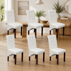 6-Piece White Faux Leather Dining Chair Set