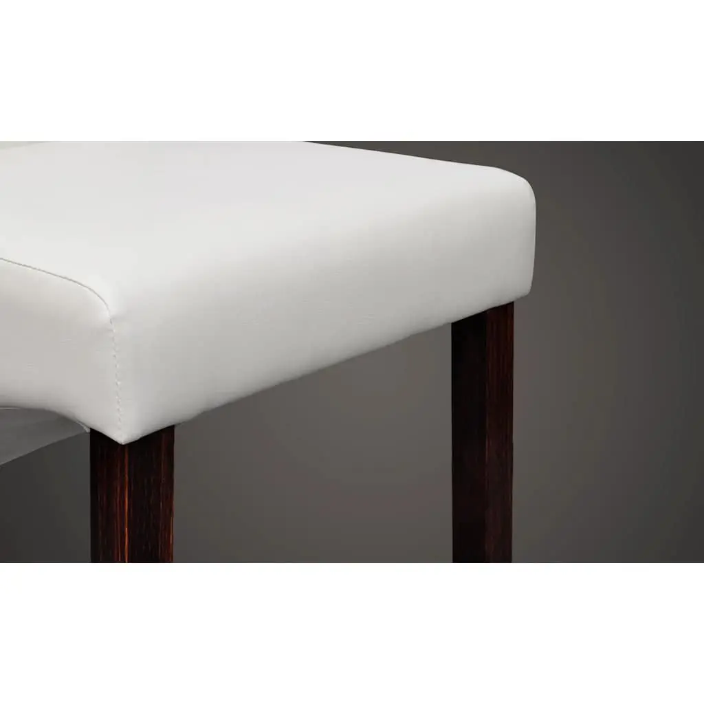 Dining Chairs Set of 6 White Faux Leather Ergonomic Kitchen Seating with Solid Wood Legs