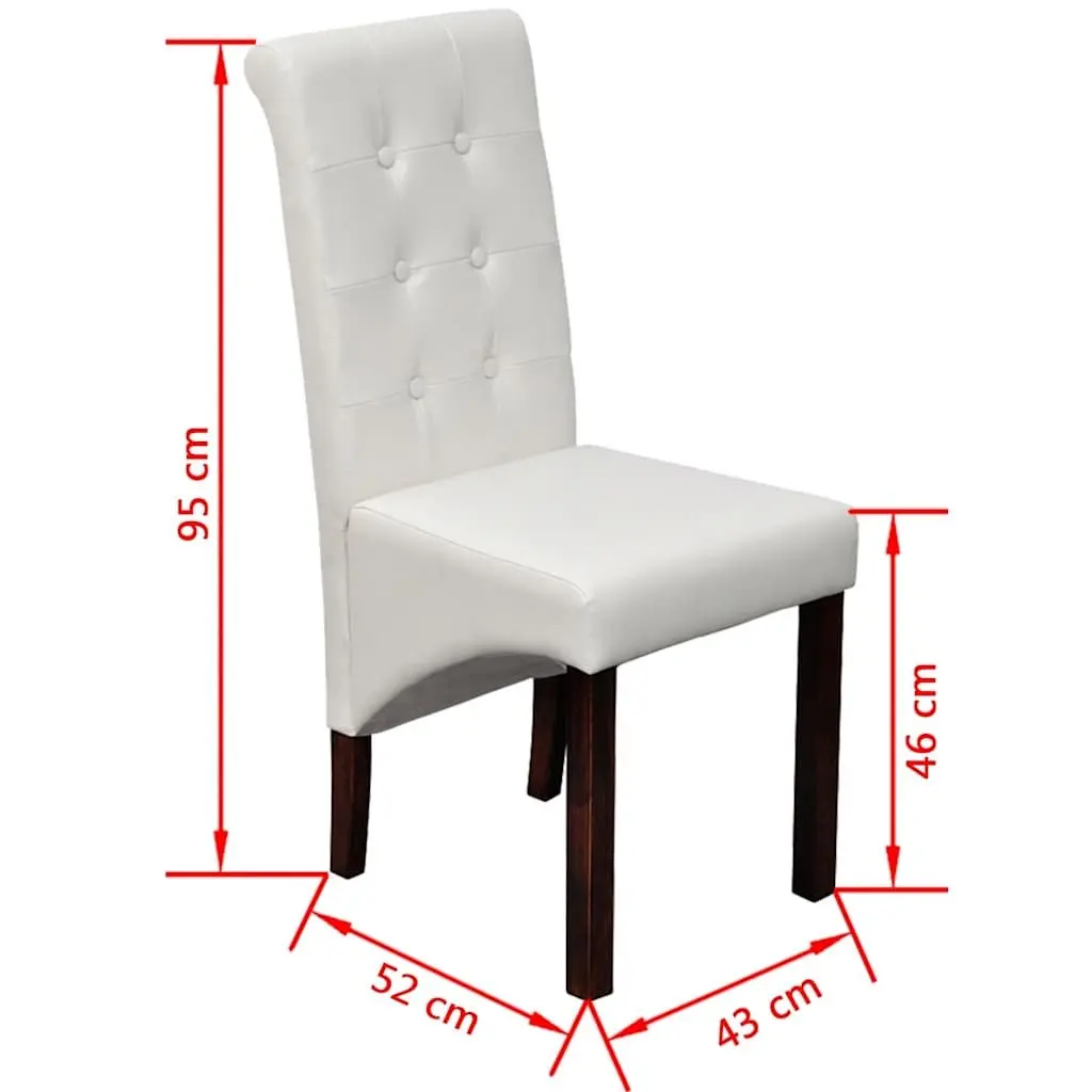 Dining Chairs Set of 6 White Faux Leather Ergonomic Kitchen Seating with Solid Wood Legs