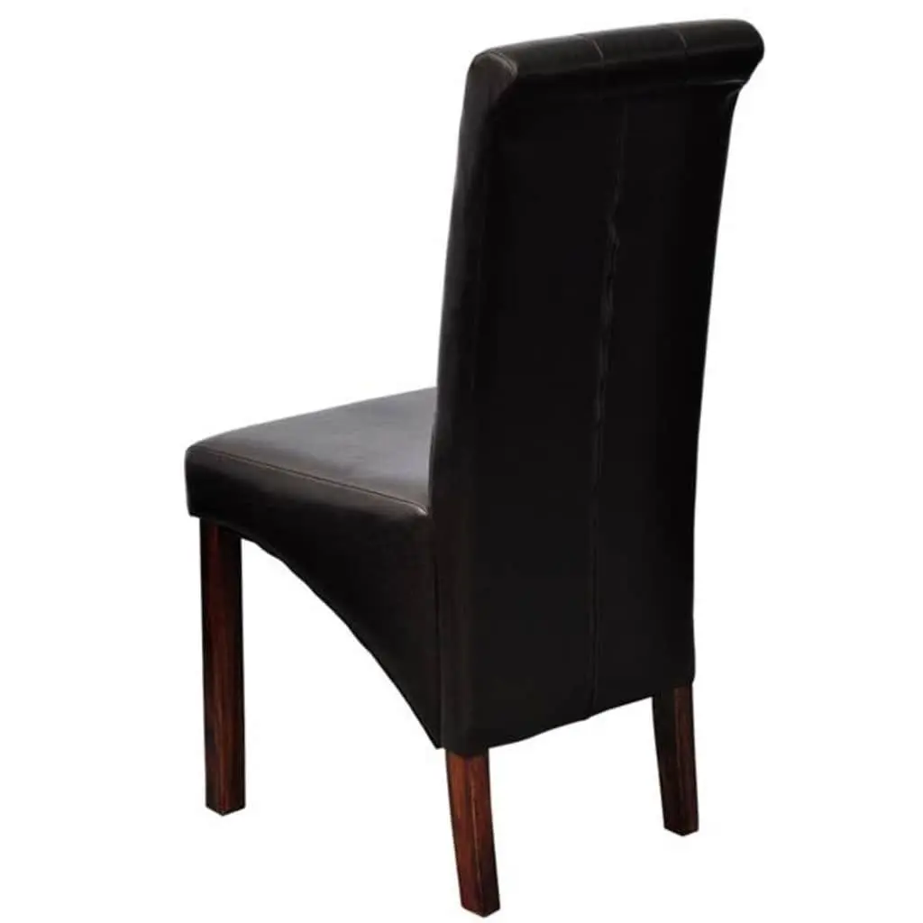 Dining Chairs Set 6 pcs Brown Faux Leather Padded Seats Kitchen Room Furniture