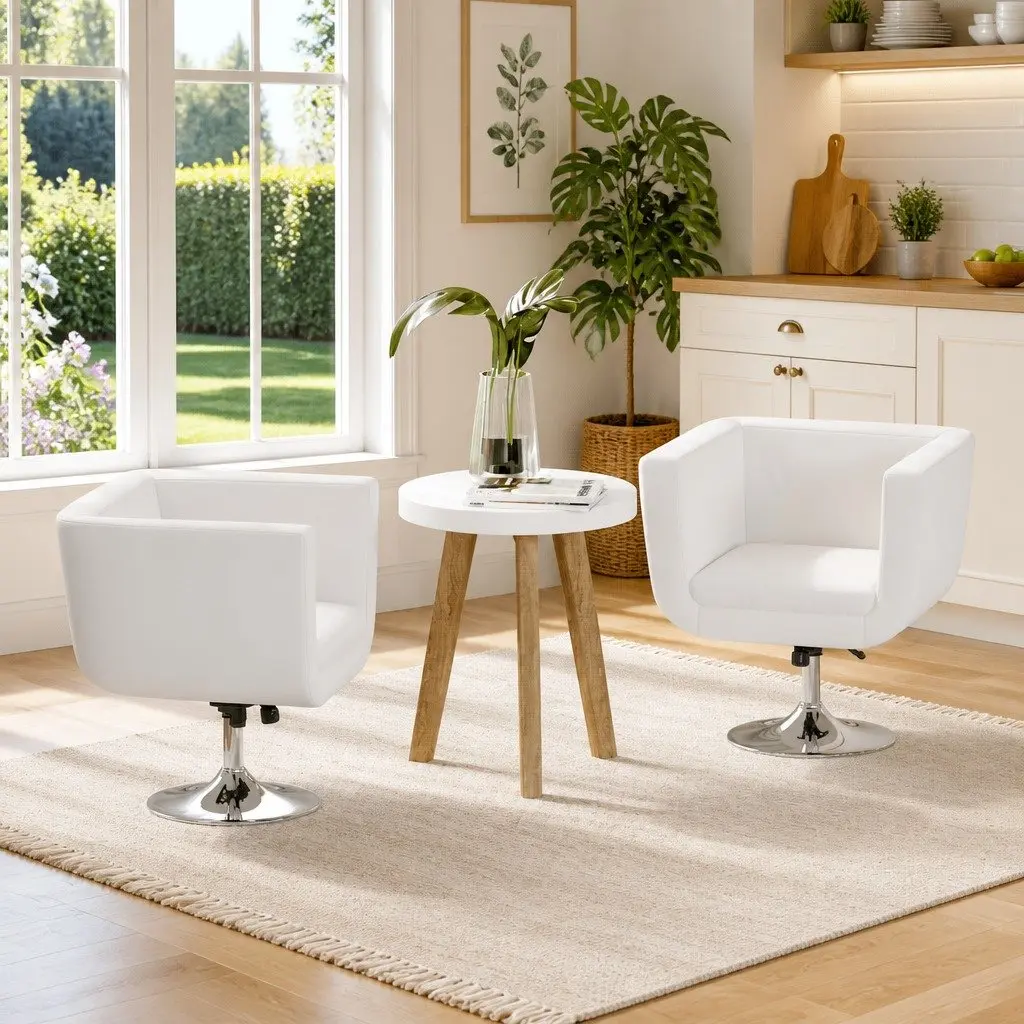 Bar Chairs 2 pcs White Height Adjustable Padded Seat Swivel Armchairs