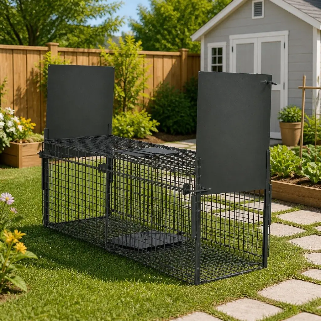 Live Animal Trap Cage 2 Door Green Foldable Handle Humane Pest Control