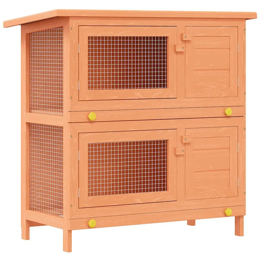 Rabbit Hutch Wooden Small Animal House Two-Tier Outdoor Enclosure with Four Doors and Iron Wire Mesh