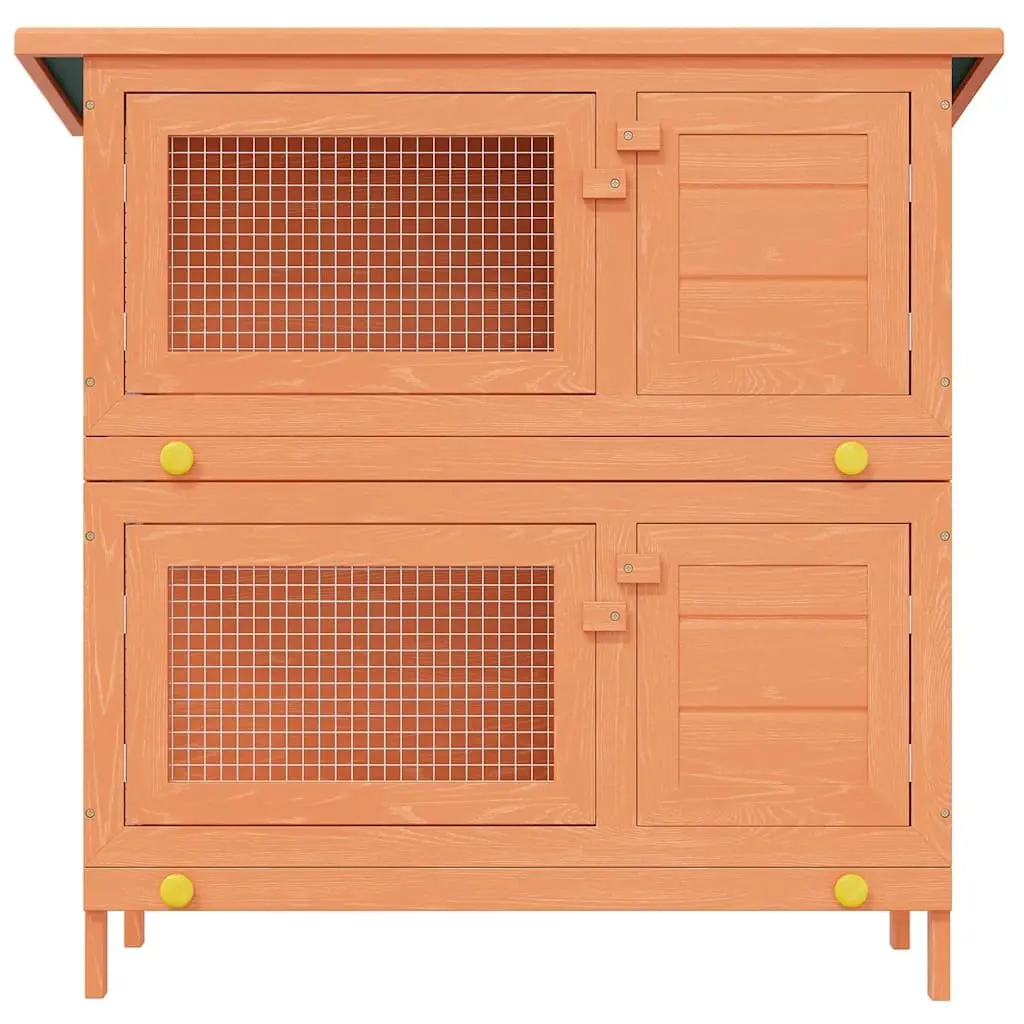 Rabbit Hutch Wooden Small Animal House Two-Tier Outdoor Enclosure with Four Doors and Iron Wire Mesh