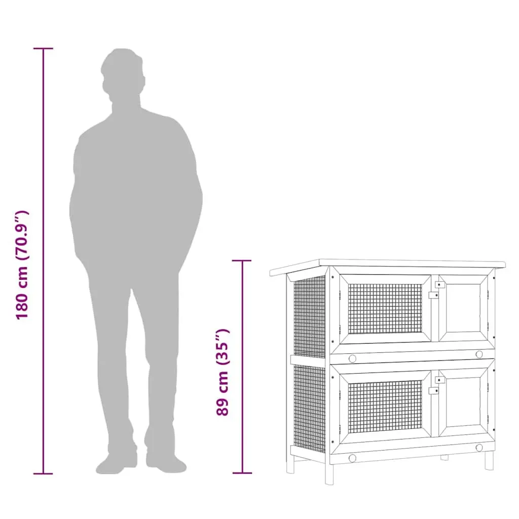 Rabbit Hutch Wooden Small Animal House Two-Tier Outdoor Enclosure with Four Doors and Iron Wire Mesh