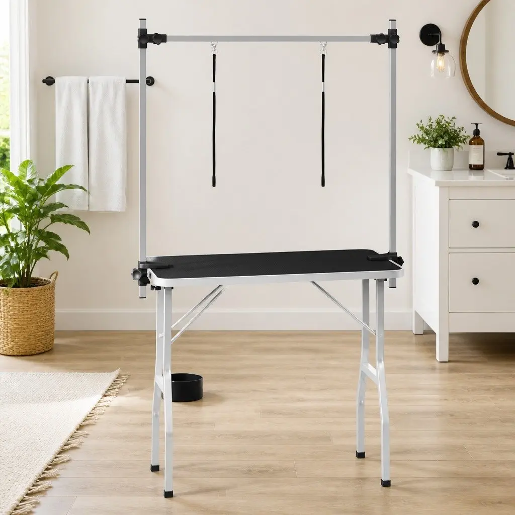 Foldable Dog Grooming Table Adjustable Arm Non-Slip Rubber Surface