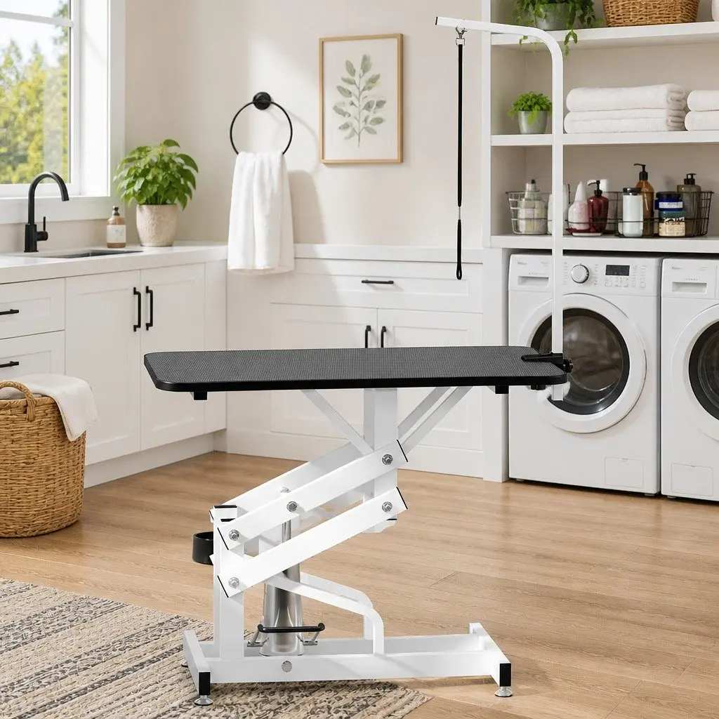 Hydraulic Grooming Table Adjustable Height Non-Slip Surface for Dogs Cats Portable Mobile Groomer
