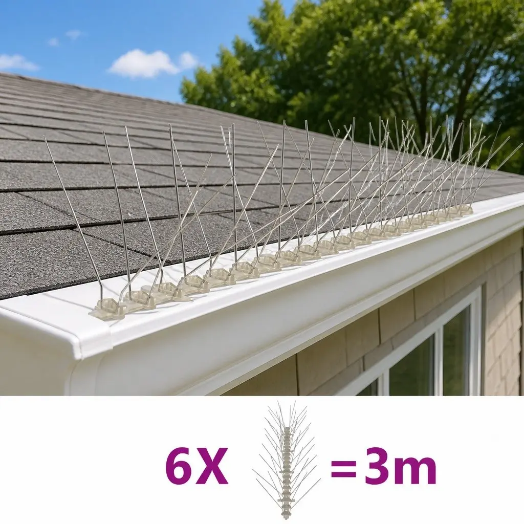 Bird Spikes 3m 4-Row Anti Bird Deterrent Pest Control Spikes Set of 6