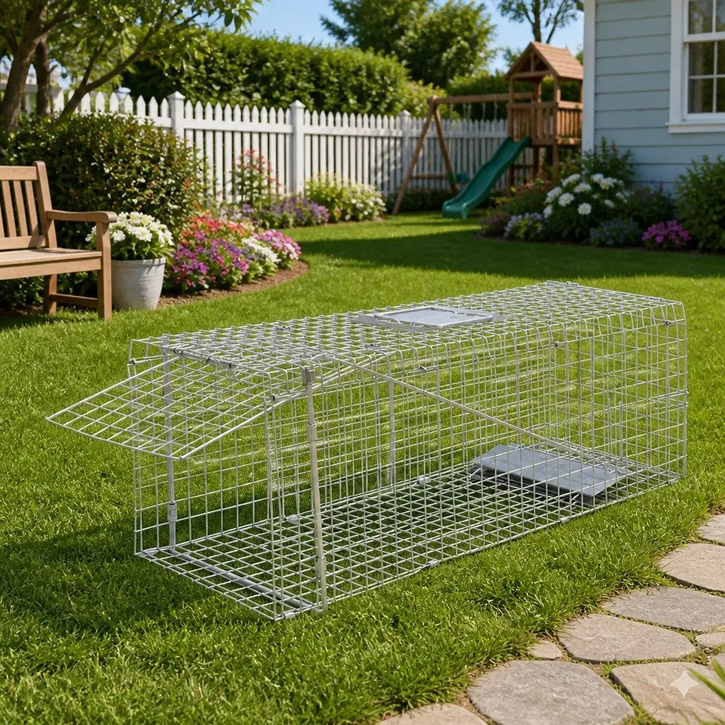 Live Trap Animal Cage 80cm Humane Safe Catch Release for Pest Control