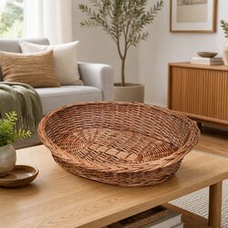 Dog Basket Pet Bed 90cm Willow Woven Brown Natural Indoor Outdoor Sleep Rest