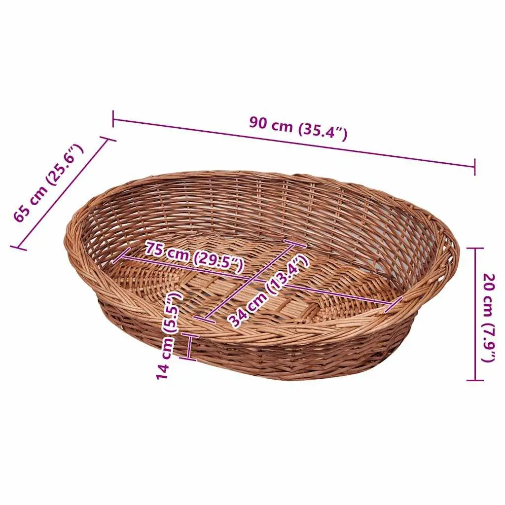 Dog Basket Pet Bed 90cm Willow Woven Brown Natural Indoor Outdoor