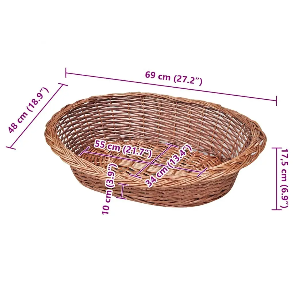 Dog Basket Pet Bed Natural Willow 69cm Brown Indoor Outdoor Garden Kitten Puppy