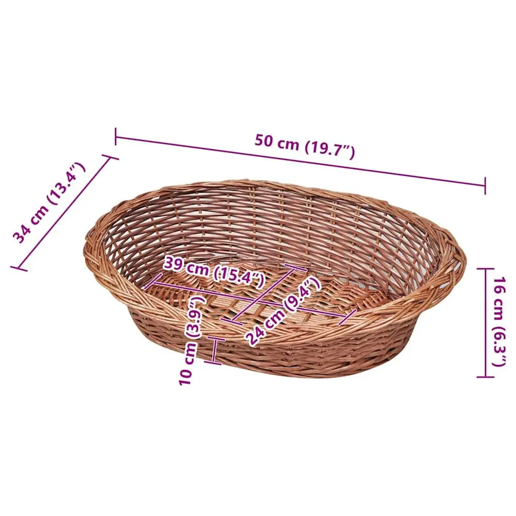 Dog Basket Pet Bed 50cm Brown Willow Woven Sleeping Rest Indoor Outdoor Garden