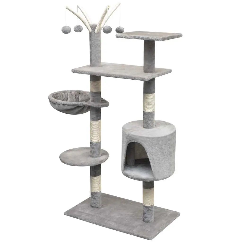 Cat Tree 125cm Grey Multi-Level Play Centre with Sisal Scratching Posts and Hammock