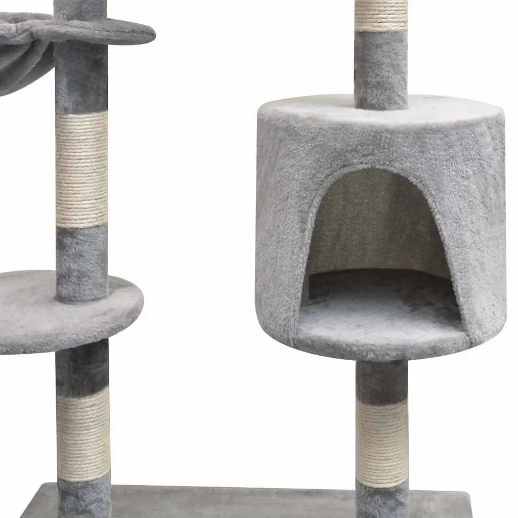 Cat Tree 125cm Grey Multi-Level Play Centre with Sisal Scratching Posts and Hammock