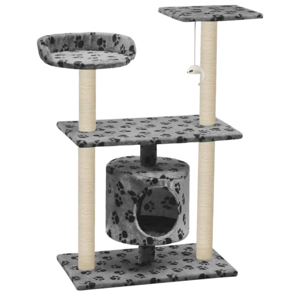 Cat Tree 95cm Grey Multi-Level Play Centre with Sisal Scratching Posts and Hideaway House
