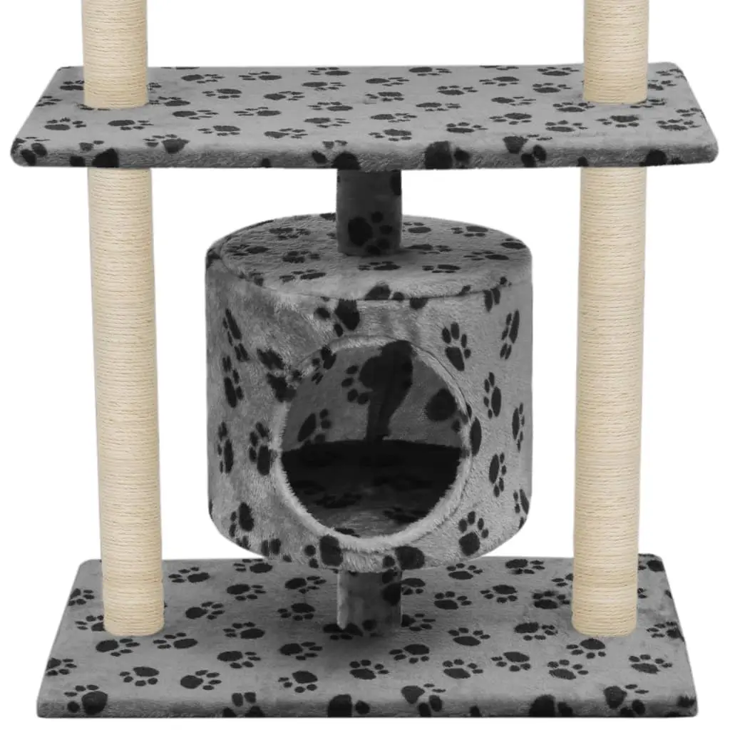 Cat Tree 95cm Grey Multi-Level Play Centre with Sisal Scratching Posts and Hideaway House