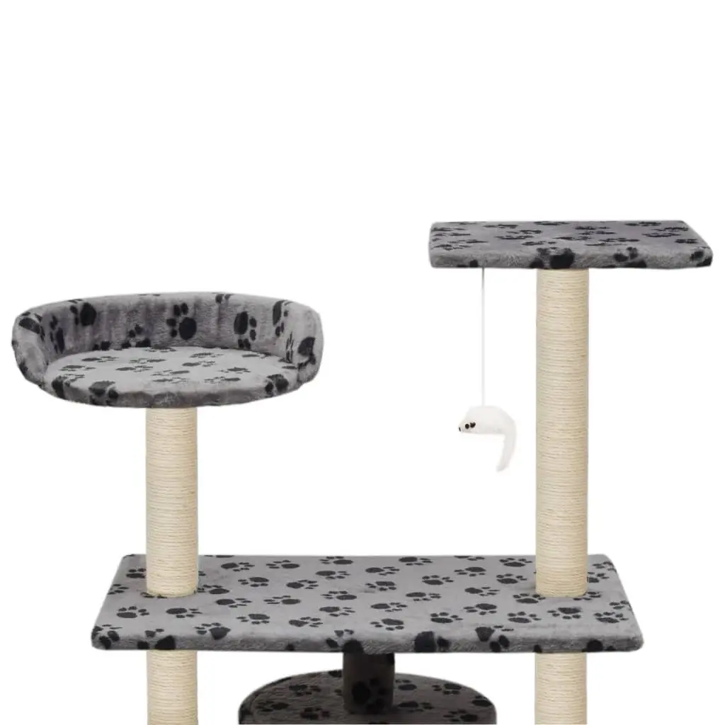 Cat Tree 95cm Grey Multi-Level Play Centre with Sisal Scratching Posts and Hideaway House