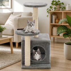 Cat Tree with Sisal Scratching Posts 60cm Grey Plush Play Centre for Cats