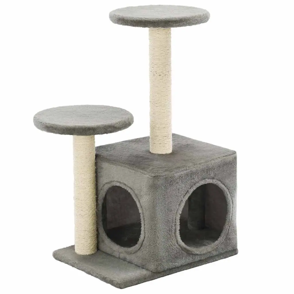 Cat Tree 60cm Grey Plush Multi-Level Scratching and Perching Play Centre for Cats