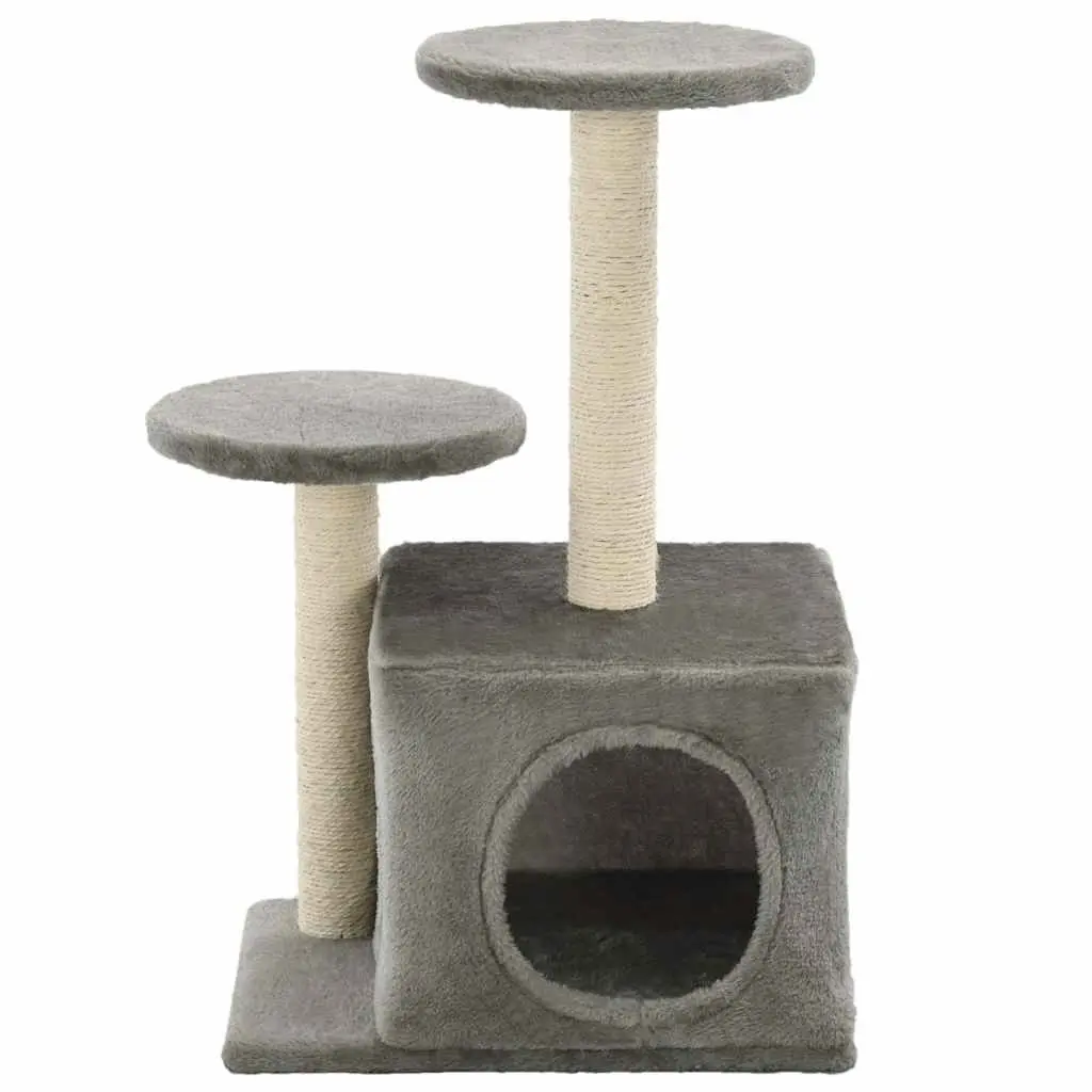Cat Tree 60cm Grey Plush Multi-Level Scratching and Perching Play Centre for Cats