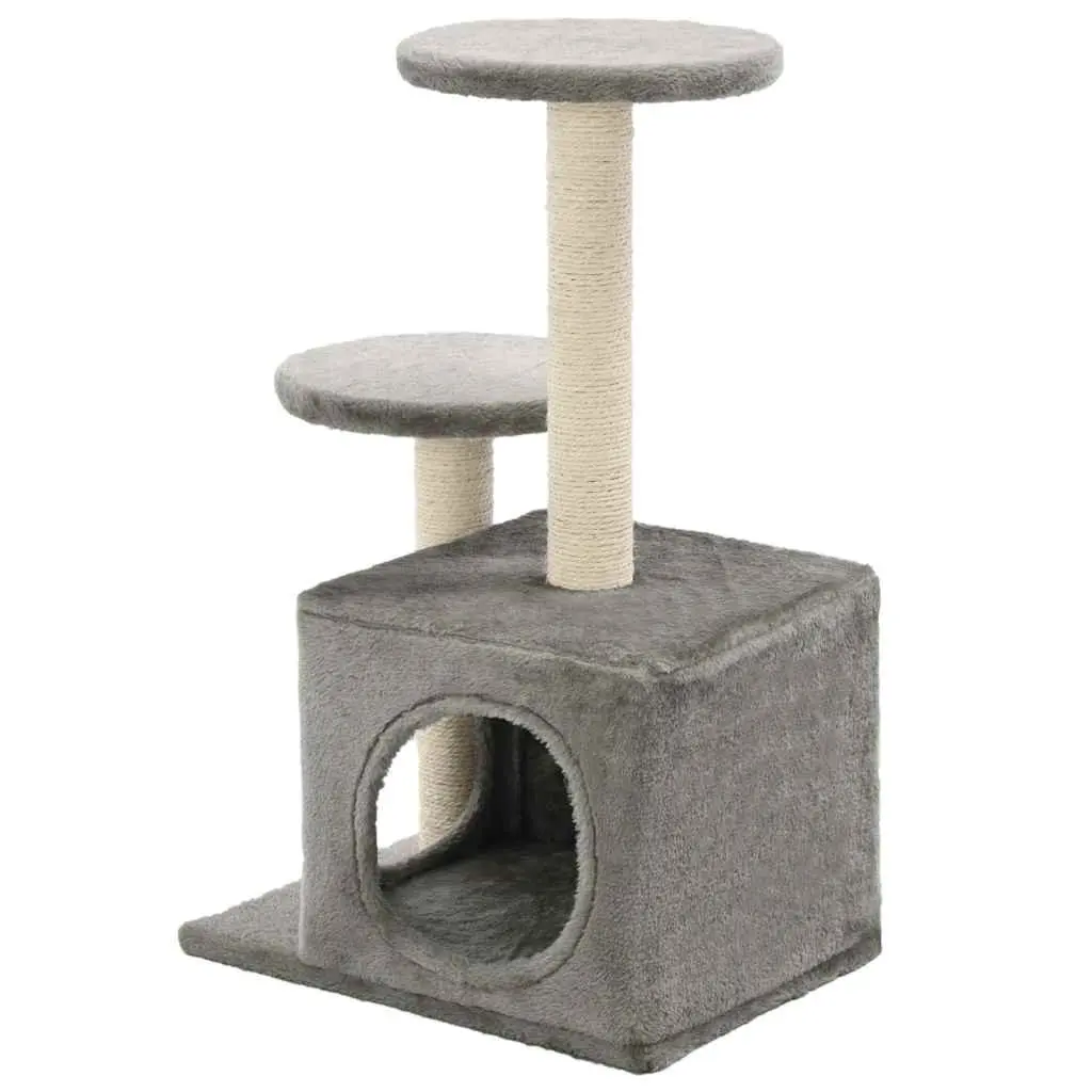 Cat Tree 60cm Grey Plush Multi-Level Scratching and Perching Play Centre for Cats
