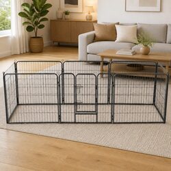 Dog Playpen 8 Panels Steel Enclosure 80x80cm Black Indoor Outdoor Pet Kennel