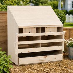 Chicken Laying Nest Box 2 Compartments Wooden Poultry Egg Collection Nesting