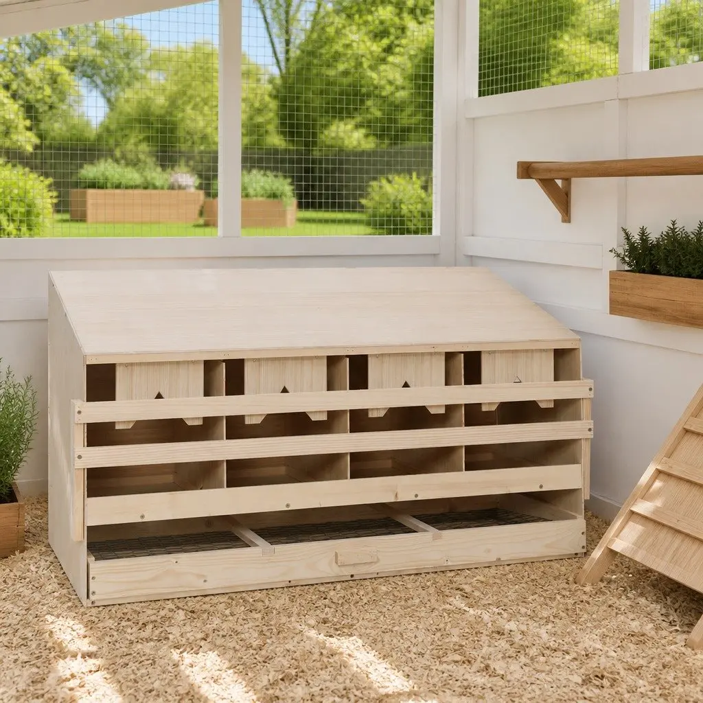 Wooden Chicken Laying Nest 4 Compartments with Egg Collection Drawer