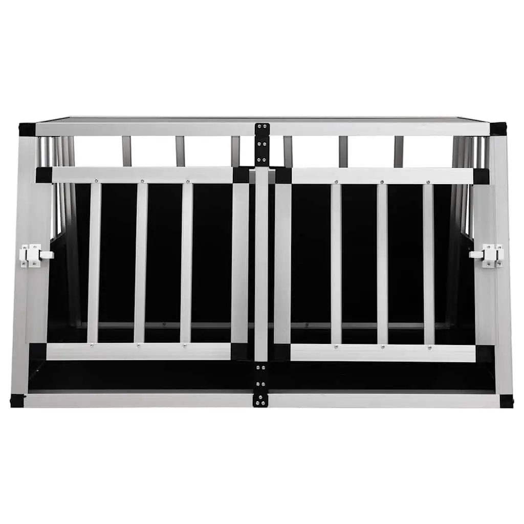 Dog Cage 89x69x50 cm Double Door Portable Pet Travel Carrier Silver