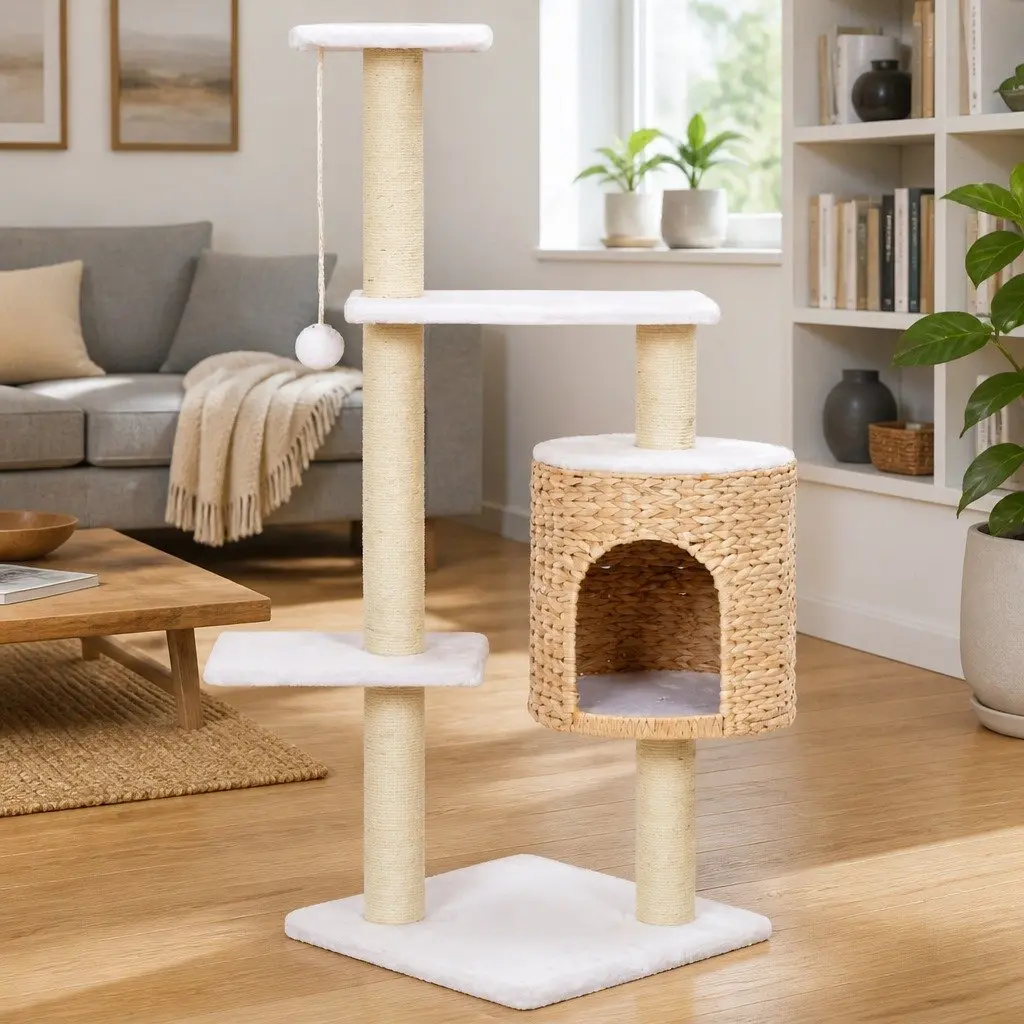 Cat Tree Compact Brown Sisal Rope Scratching Post Perch Climb House Platform