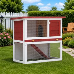 Red Pet Enclosure for Small Animals with Multi-Level Design
