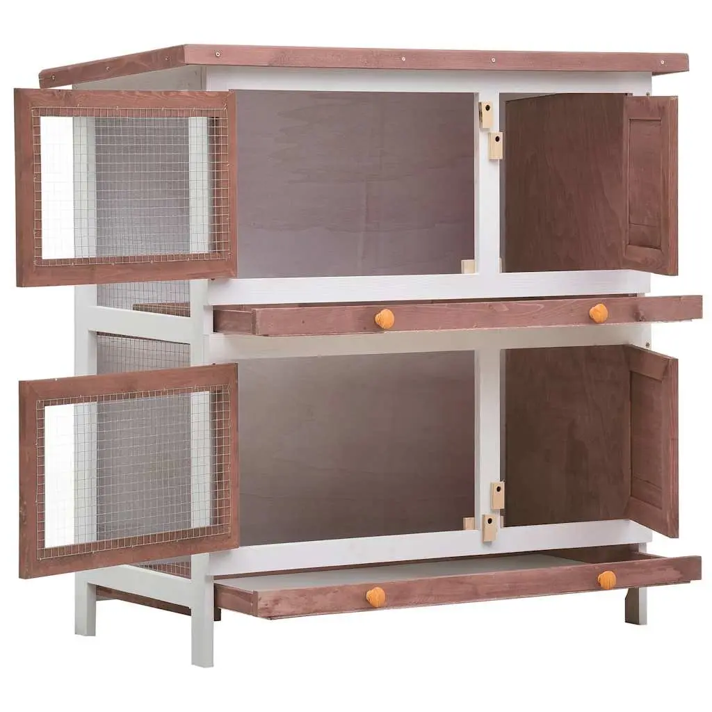 Wooden Rabbit Hutch 2 Layers 4 Doors Outdoor Exercise Cage