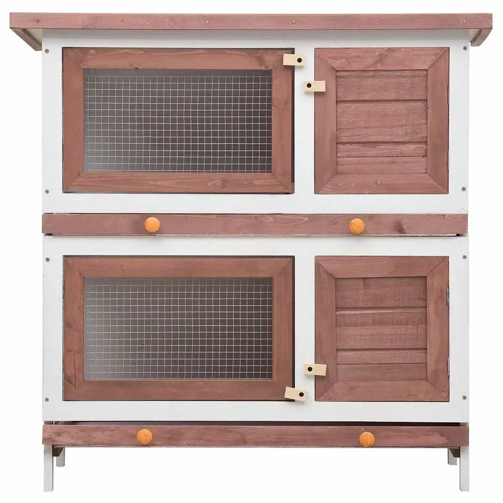 Wooden Rabbit Hutch 2 Layers 4 Doors Outdoor Exercise Cage