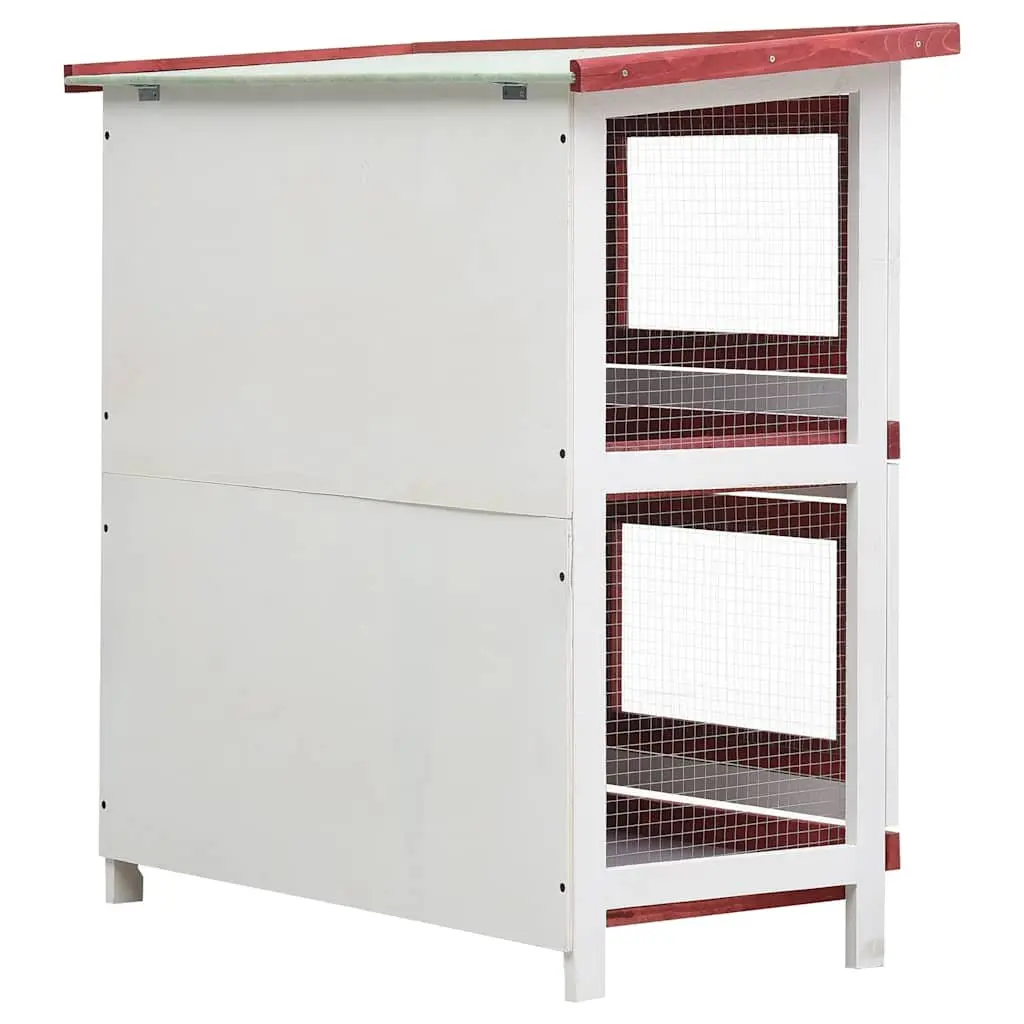 Outdoor Rabbit Hutch 2 Layer Red Wood 4 Doors Iron Wire Mesh Enclosure